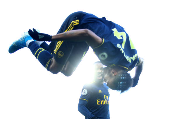 22 things I noticed as Arsenal bring back the banter era against Norwich 15 NORWICH, ENGLAND - DECEMBER 01: Pierre-Emerick Aubameyang of Arsenal celebrates scoring his sides first goal in front of Alexandre Lacazette during the Premier League match between Norwich City and Arsenal FC at Carrow Road on December 01, 2019 in Norwich, United Kingdom. (Photo by Julian Finney/Getty Images)