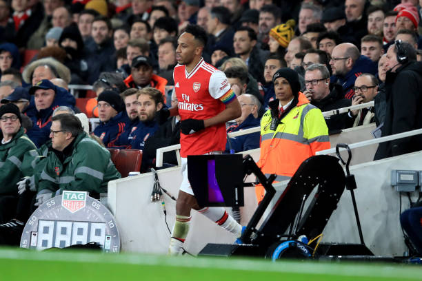 Ego, cowards & 21 other things I noticed as Arsenal messed up again 22 LONDON, ENGLAND - DECEMBER 05: Pierre-Emerick Aubameyang of Arsenal runs back to the pitch after making a brief exit during a break in play during the Premier League match between Arsenal FC and Brighton & Hove Albion at Emirates Stadium on December 5, 2019 in London, United Kingdom. (Photo by Marc Atkins/Getty Images)