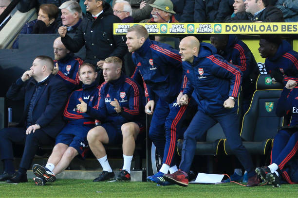 22 things I noticed as Arsenal bring back the banter era against Norwich 6 NORWICH, ENGLAND - DECEMBER 01: Interim Manager of Arsenal Freddie Ljungberg and Per Mertesacker celebrate during the Premier League match between Norwich City and Arsenal FC at Carrow Road on December 01, 2019 in Norwich, United Kingdom. (Photo by Stephen Pond/Getty Images)