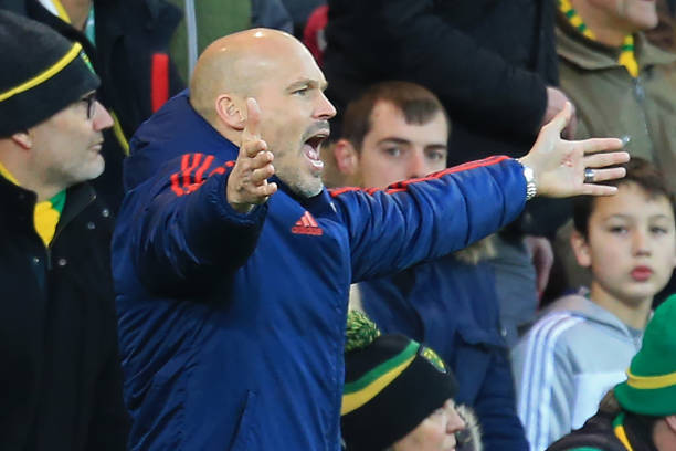 Arsenal's Swedish Interim head coach Freddie Ljungberg gestures on the touchline during the English Premier League football match between Norwich C...