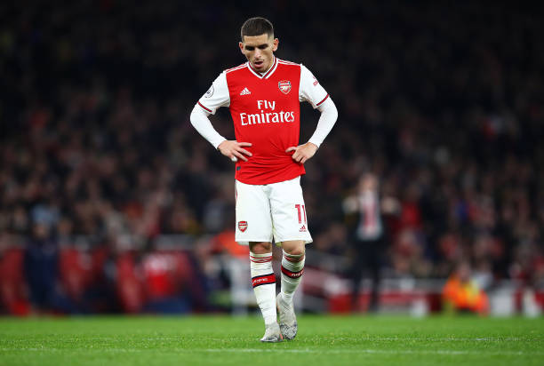 LONDON, ENGLAND - NOVEMBER 23: Lucas Torreira of Arsenal looks down during the Premier League match between Arsenal FC and Southampton FC at Emirat...