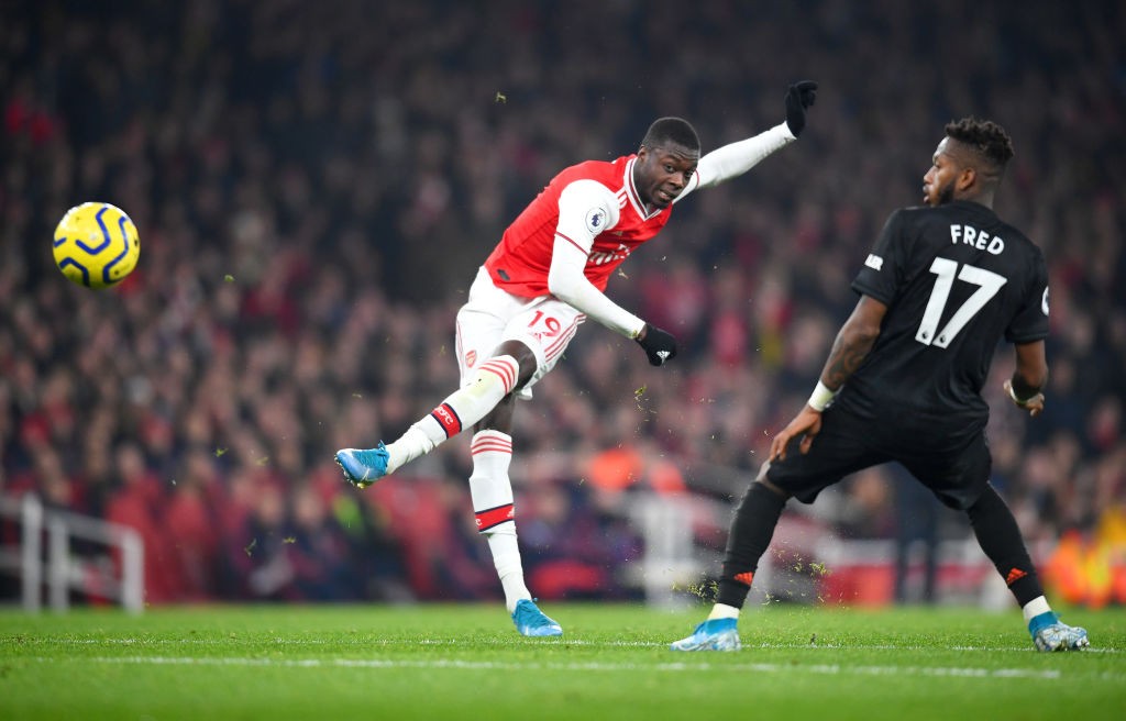 Marcelo Bielsa: Pepe has skills, obvious skills, skills to show 3 LONDON, ENGLAND - JANUARY 01: Nicolas Pepe of Arsenal shoots as Fred of Manchester United attempts to block during the Premier League match between Arsenal FC and Manchester United at Emirates Stadium on January 01, 2020, in London, United Kingdom. (Photo by Clive Mason/Getty Images)