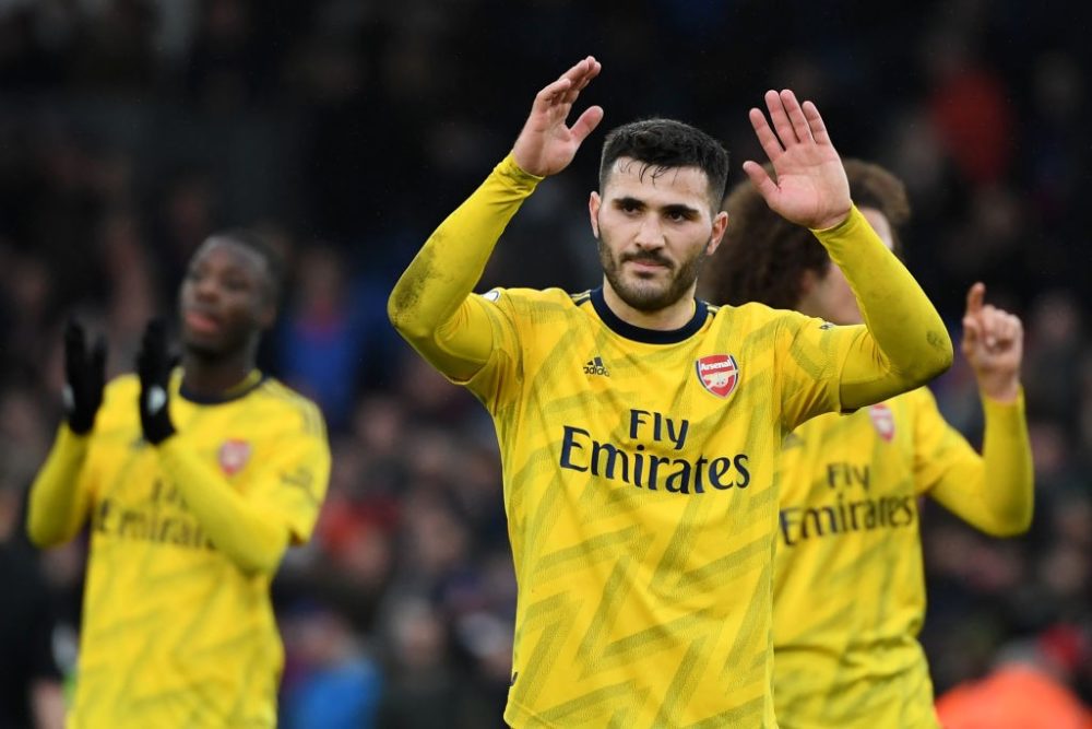 Arsenal's German-born Bosnian defender Sead Kolasinac reacts at the final whistle during the English Premier League football match between Crystal ...