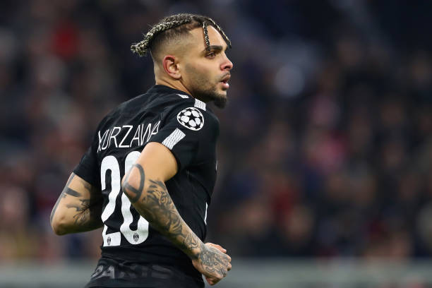 MUNICH, GERMANY - DECEMBER 05: Layvin Kurzawa of PSG Paris looks on during the UEFA Champions League group B match between Bayern Muenchen and Pari...