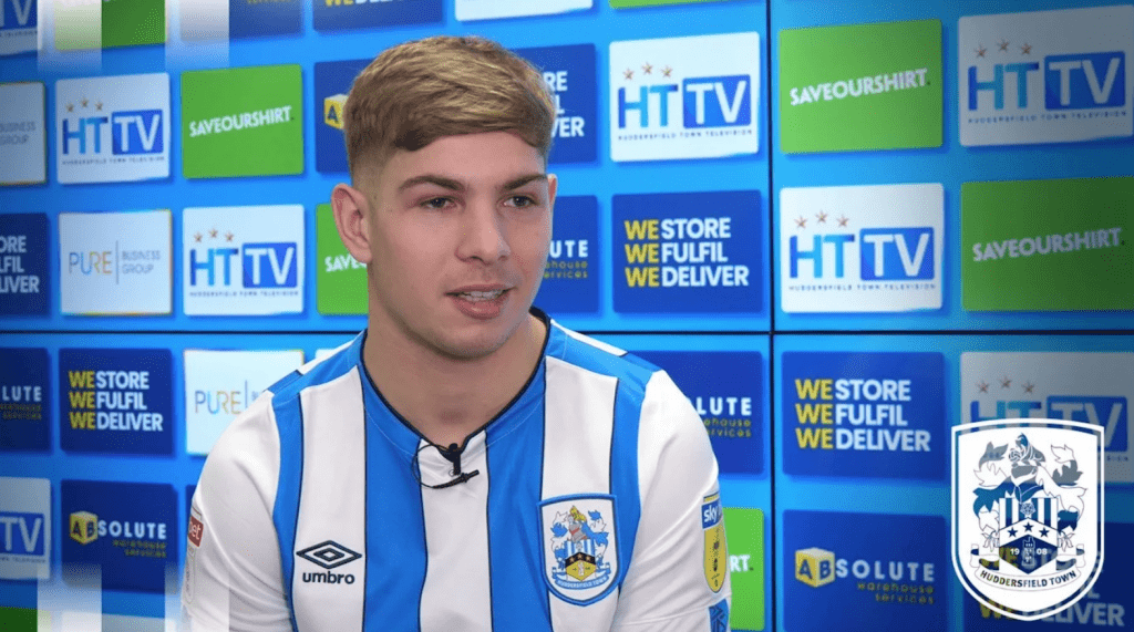 Emile Smith Rowe joins up with Huddersfield for first game 2 Emile Smith Rowe during his first Huddersfield interview (Photo via HTAFC.com)