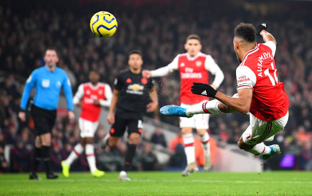 Pierre-Emerick Aubameyang: I love this club. I am committed to it 2 LONDON, ENGLAND - JANUARY 01: Pierre-Emerick Aubameyang of Arsenal volleys during the Premier League match between Arsenal FC and Manchester United at Emirates Stadium on January 01, 2020 in London, United Kingdom. (Photo by Clive Mason/Getty Images)