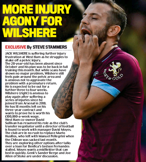 More agony for Wilshere - Daily Mail 8 January 2020