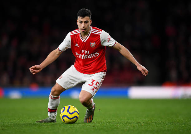 LONDON, ENGLAND - JANUARY 18: Gabriel Martinelli of Arsenal in action during the Premier League match between Arsenal FC and Sheffield United at Em...
