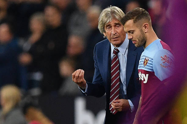 Who is fit to lineup for Arsenal vs West Ham? 3 West Ham United's Chilean manager Manuel Pellegrini (L) talks with substitute West Ham United's English midfielder Jack Wilshere during the English Premier League football match between West Ham United and Crystal Palace at The London Stadium, in east London on October 5, 2019. (Photo by DANIEL LEAL-OLIVAS / AFP)