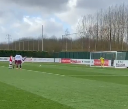 Alfie Matthews about to score his penalty against Aston Villa for the u18s