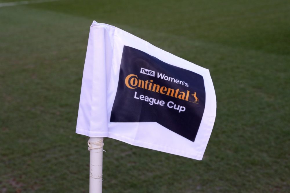 NOTTINGHAM, ENGLAND - FEBRUARY 29: The corner flag prior to the FA Women's Continental League Cup Final Chelsea FC Women and Arsenal FC Women at Ci...