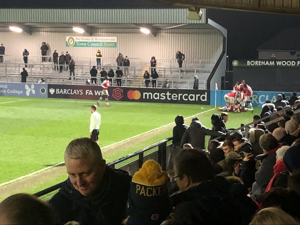 The Arsenal u18s celebrate a goal from Miguel Azeez