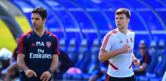 Kieran Tierney in training in Dubai (Photo via Twitter / Arsenal)