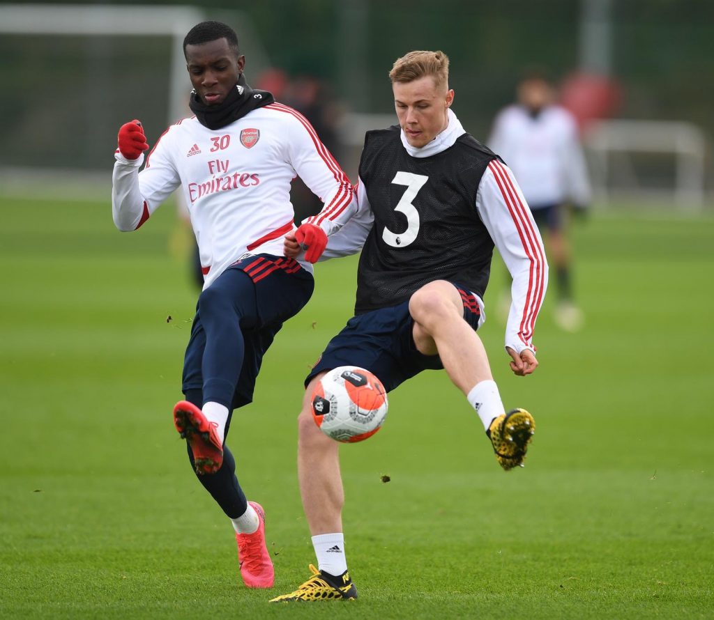 Daniel Ballard (3) in training with Arsenal (Photo via Twitter / Arsenal Academy)