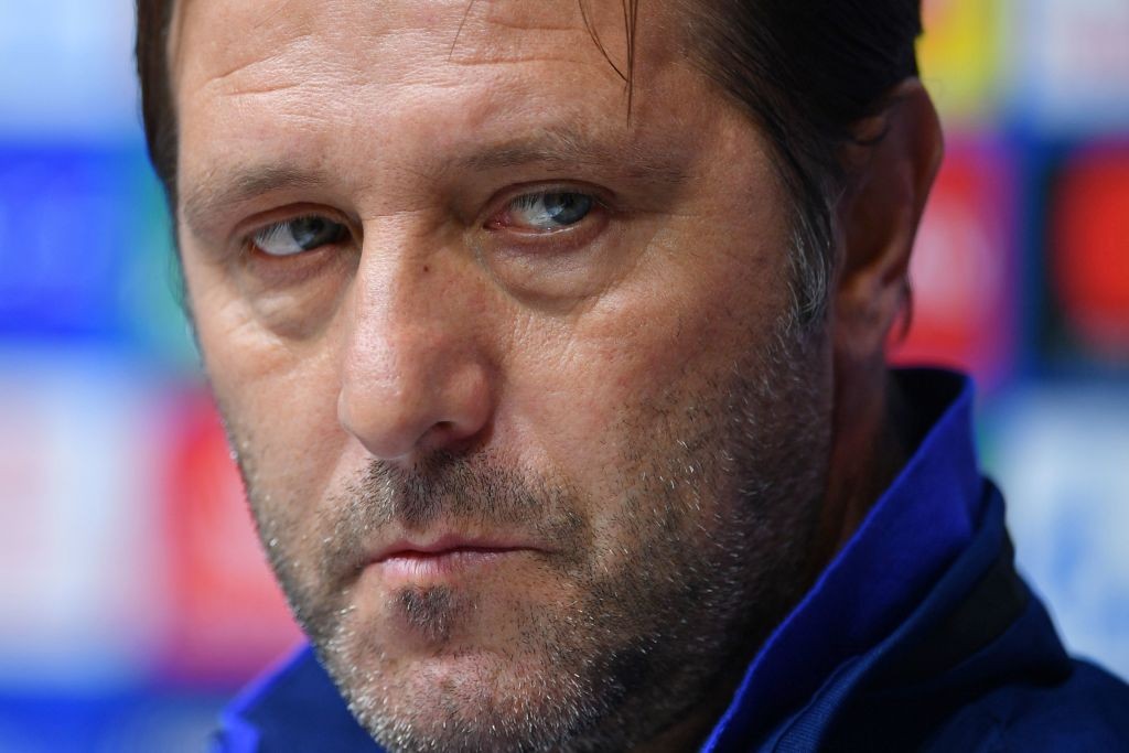 Olympiakos' Portuguese coach Pedro Martins attends a press conference at the Tottenham Hotspur Stadium in London on November 25, 2019, on the eve of the UEFA Champions League Group B football match against Tottenham Hotspur. (Photo by Daniel LEAL-OLIVAS / AFP / Getty Images)