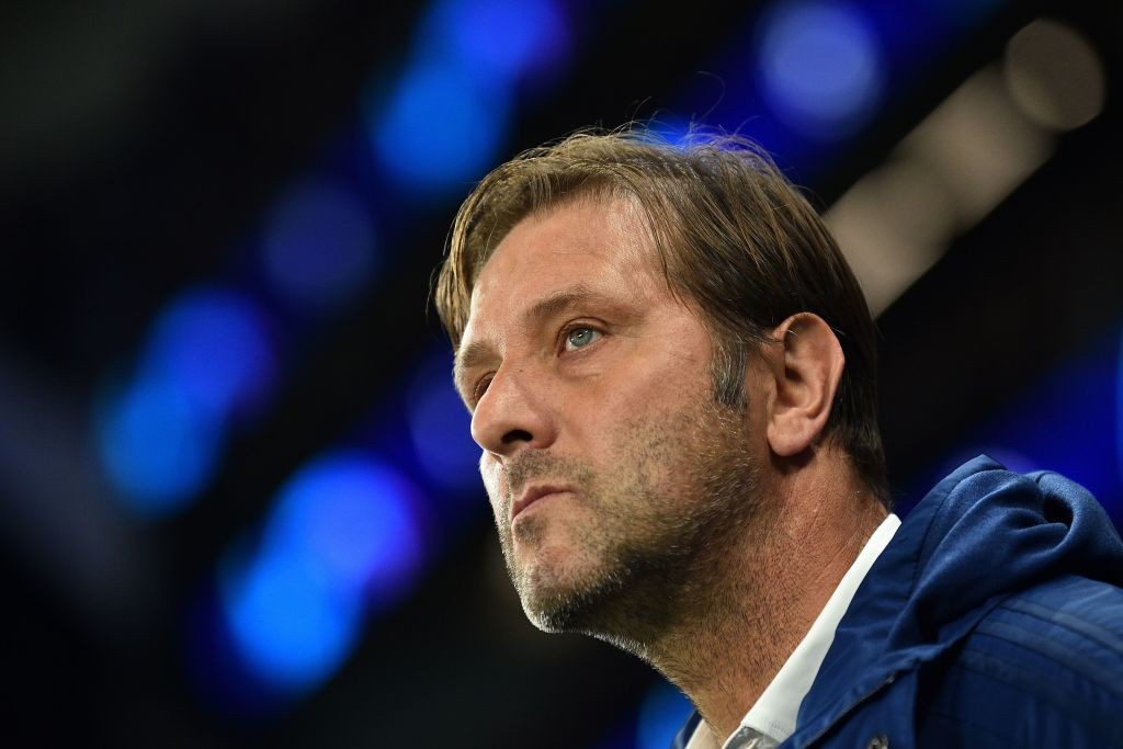 Olympiakos' Portuguese coach Pedro Martins reacts ahead of the UEFA Champions League Group B football match between Tottenham Hotspur and Olympiako...