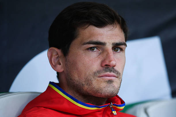Iker Casillas of Spain looks on before the kick-off of an international friendly match between Spain and Bosnia at the AFG Arena on May 29, 2016 in...