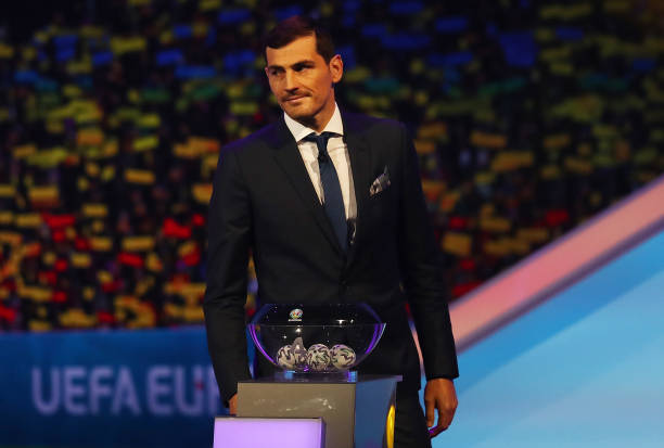 Iker Casillas, Former Spain player looks on from the stage during the UEFA Euro 2020 Final Draw Ceremony at the Romexpo on November 30, 2019 in Bucharest, Romania.