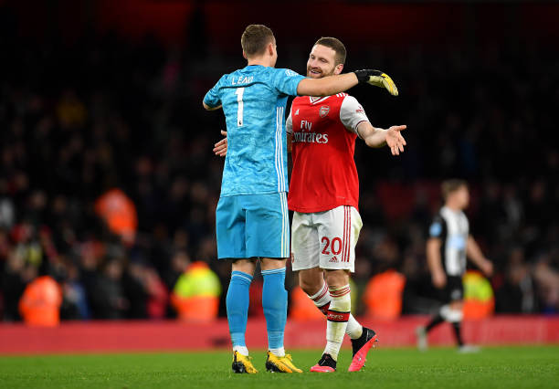 Mustafi admits he never felt his Arsenal career was over 2 Bernd Leno and Shkodran Mustafi of Arsenal celebrate victory during the Premier League match between Arsenal FC and Newcastle United at Emirates Stadium on February 16, 2020 in London, United Kingdom.