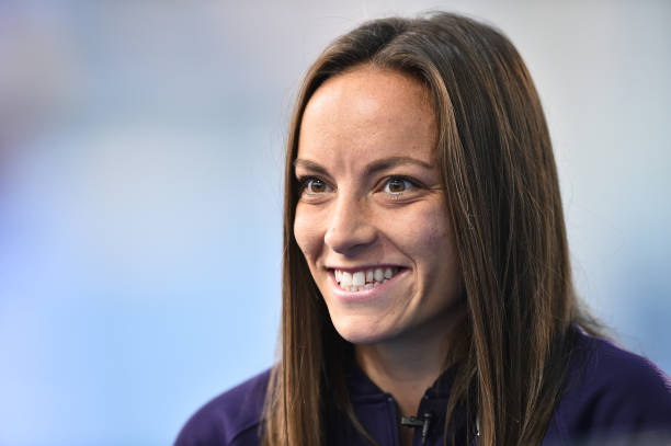 Lucy Staniforth of England talks to the press during the England Women's Senior Team Media Day at St Georges Park on October 02, 2019 in Burton-upo...