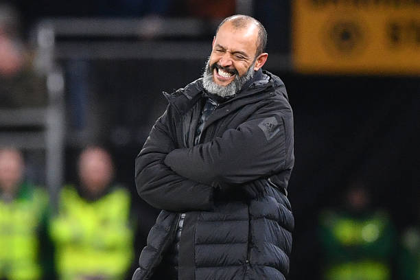 Wolverhampton Wanderers' Portuguese head coach Nuno Espirito Santo gestures on the touchline during the FA Cup third round football match between W...