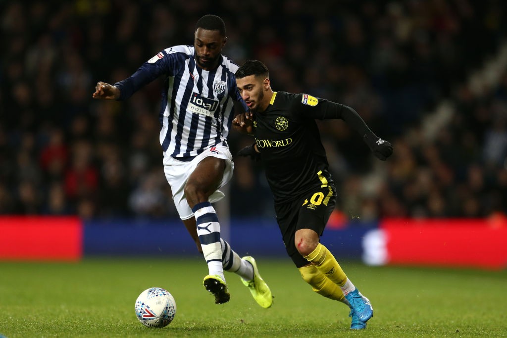 WEST BROMWICH, ENGLAND - DECEMBER 21: Said Benrahma of Brentford battles for possession with Semi Ajayi of West Bromwich Albion during the Sky Bet ...