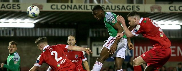 Arsenal loanee scores before suffering hamstring injury 2 SSE Airtricity League Premier Division, Turner's Cross, Cork 14/2/2020 Cork City vs Shelbourne Cork City's Joseph Olowu with Daniel O’Reilly and Ciaran Kilduff of Shelbourne Mandatory Credit ©INPHO/Laszlo Geczo