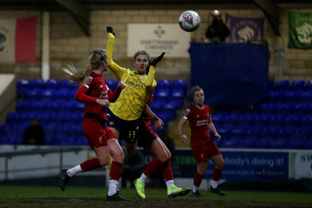 Miedema moves clear in Golden Boot race as Arsenal beat Liverpool 2 CHESTER, ENGLAND - FEBRUARY 13: Vivianne Miedema of Arsenal scores her sides third goal during the Barclays FA Women's Super League match between Liverpool and Arsenal at Deva Stadium on February 13, 2020 in Chester, United Kingdom. (Photo by Lewis Storey/Getty Images)