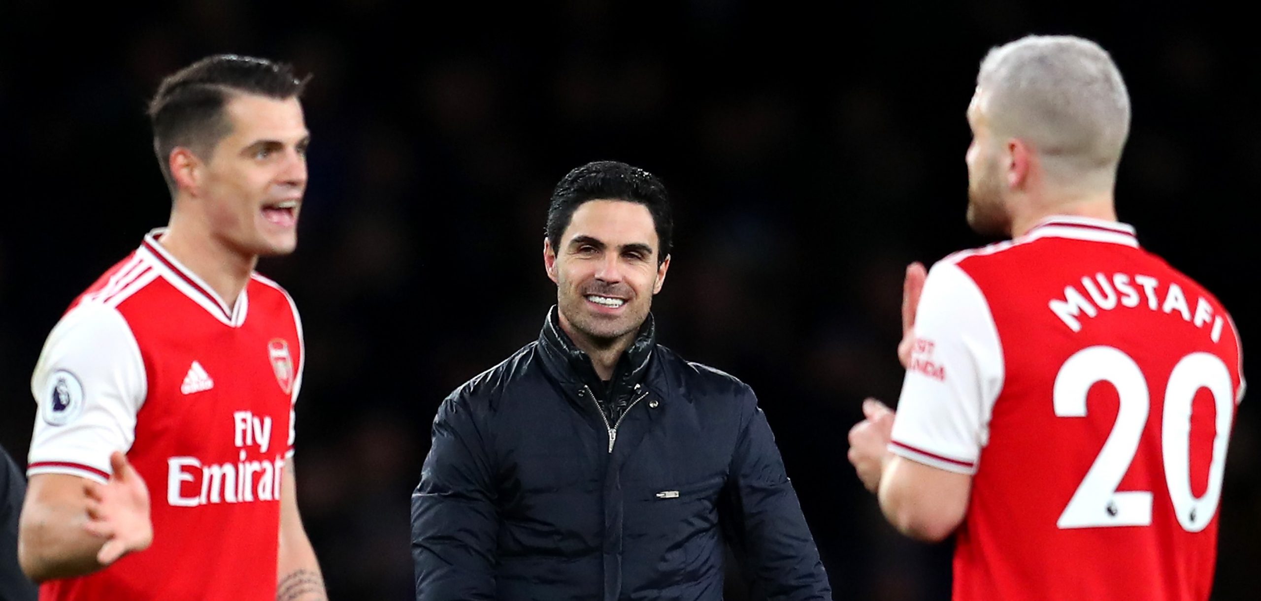 Xhaka and Mustafi appear to have argument before Arteta appears 6 LONDON, ENGLAND - FEBRUARY 23: Granit Xhaka and Shkodran Mustafi of Arsenal in conversation at full-time during the Premier League match between Arsenal FC and Everton FC at Emirates Stadium on February 23, 2020 in London, United Kingdom. (Photo by Catherine Ivill/Getty Images)