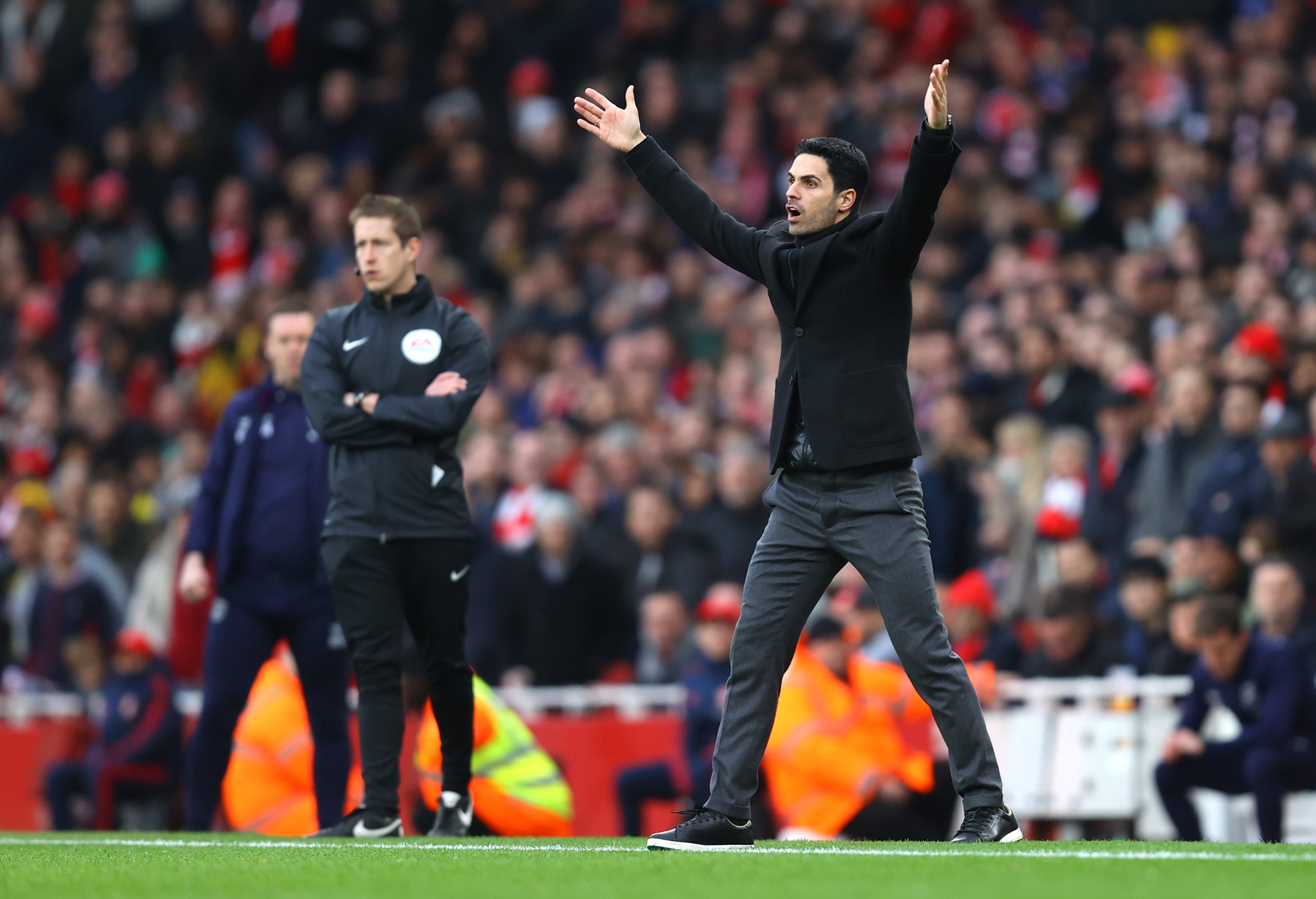 Mikel Arteta, Manager of Arsenal reacts during the Premier League match between Arsenal FC and West Ham United at Emirates Stadium on March 07, 202...