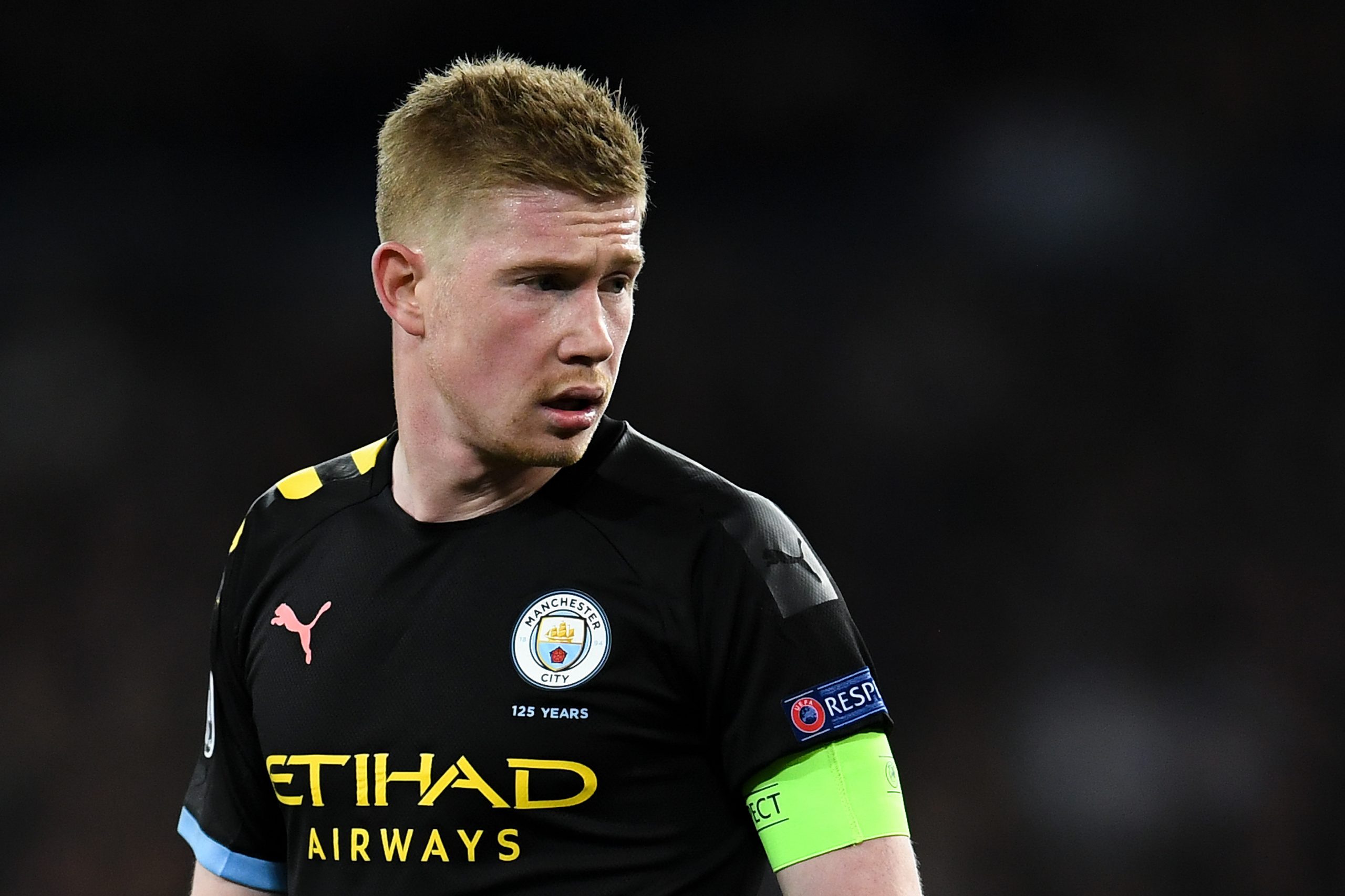 Kevin De Bruyne of Manchester City FC looks on during the UEFA Champions League round of 16 first leg match between Real Madrid and Manchester City...