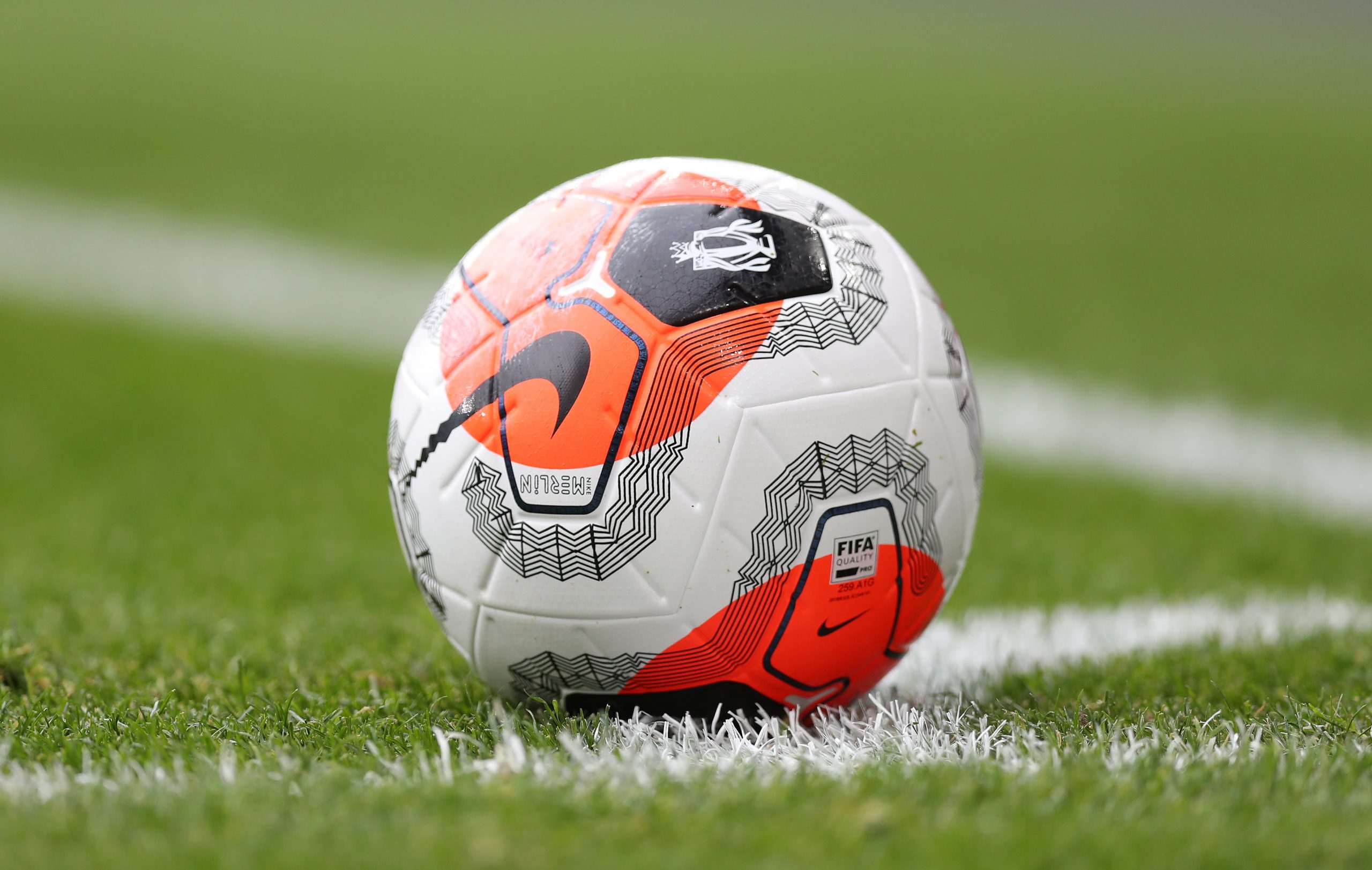 General view of the match ball during the Premier League match between Arsenal FC and West Ham United at Emirates Stadium on March 07, 2020 in Lond...