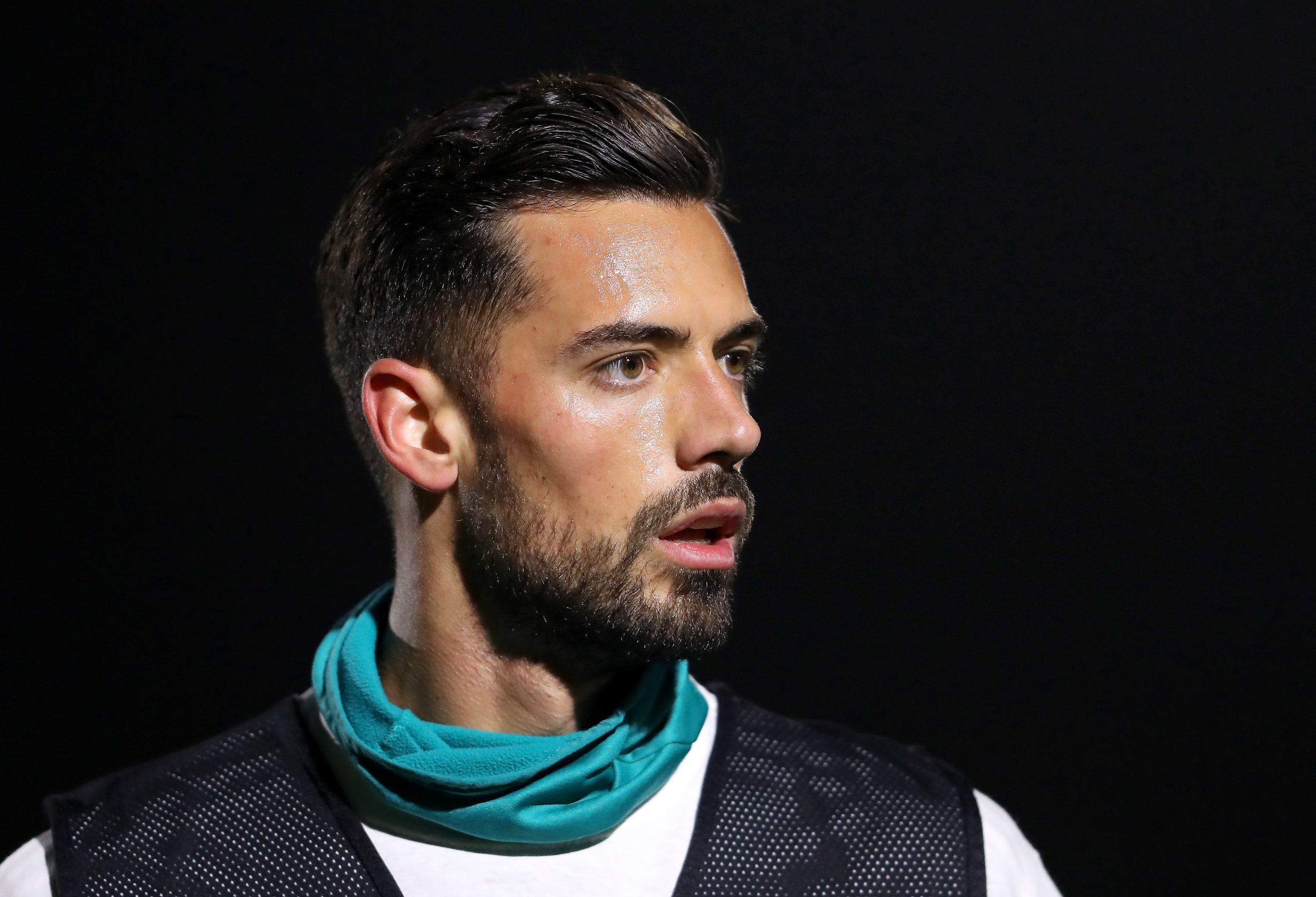 BOREHAMWOOD, ENGLAND - FEBRUARY 17: Pablo Mari of Arsenal FC looks on prior to the Premier League 2 match between Arsenal FC U23s and Chelsea FC U2...