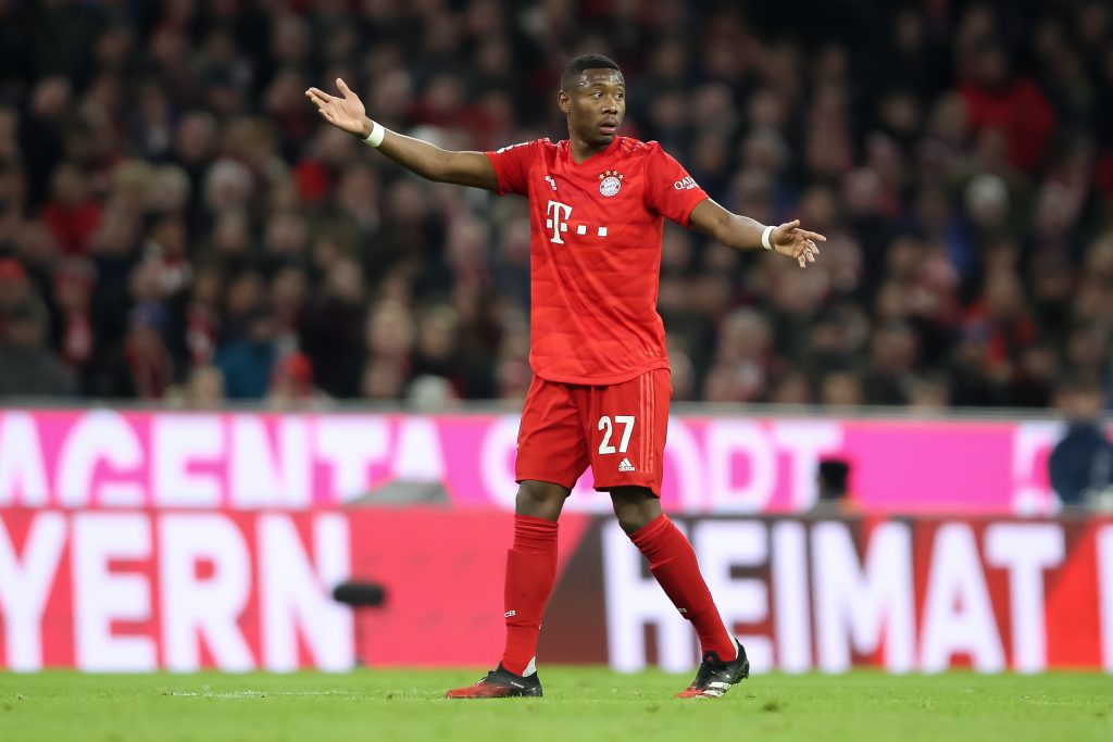 Boyhood Arsenal fan David Alaba running contract down 2 MUNICH, GERMANY - FEBRUARY 09: David Alaba of FC Bayern Muenchen reacts during the Bundesliga match between FC Bayern Muenchen and RB Leipzig at Allianz Arena on February 9, 2020, in Munich, Germany. (Photo by Christian Kaspar-Bartke/Bongarts/Getty Images)