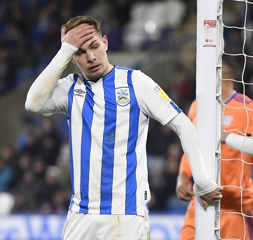 HUDDERSFIELD, ENGLAND - FEBRUARY 12: Emile Smith Rowe of Huddersfield Town dejectedly reacts during the Sky Bet Championship match between Huddersf...