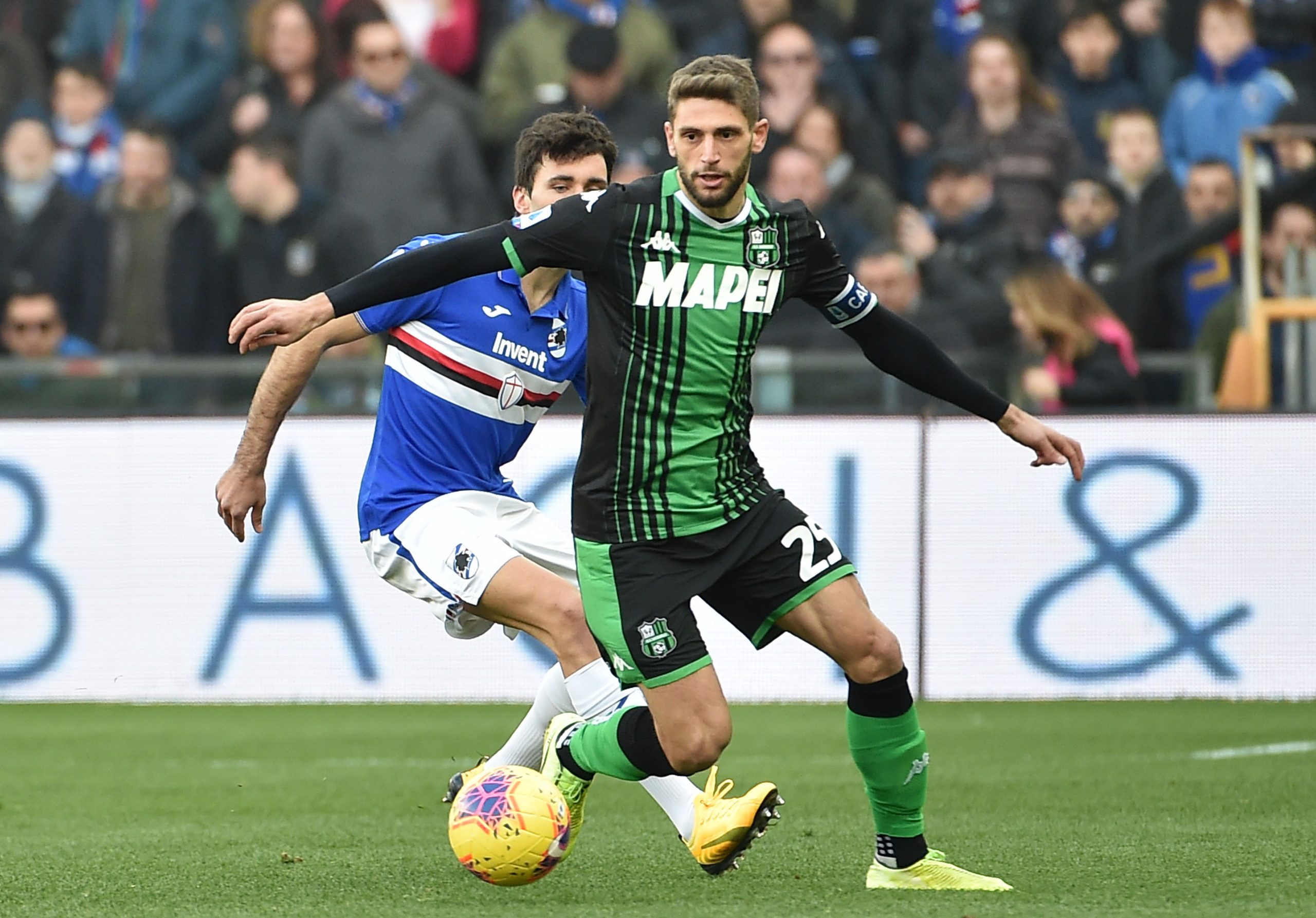 GENOA, ITALY - JANUARY 26: Domenico Berardi of US Sassuolo in action during the Serie A match between UC Sampdoria and US Sassuolo at Stadio Luigi ...