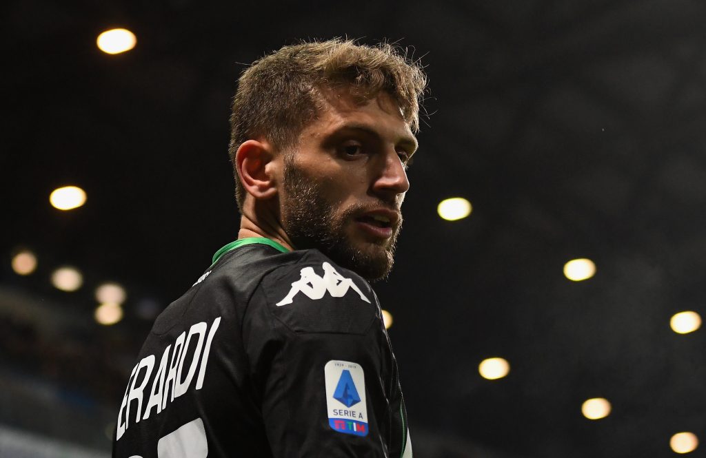 REGGIO NELL'EMILIA, ITALY - JANUARY 18: Domenico Berardi of US Sassuolo looks on during the Serie A match between US Sassuolo and Torino FC at Mapei Stadium - Città del Tricolore on January 18, 2020, in Reggio nell'Emilia, Italy (Photo by Alessandro Sabattini/Getty Images)
