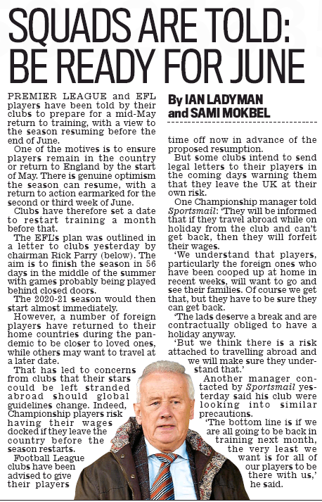 200410 daily mail premier league return may 16