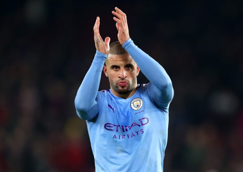 SHEFFIELD, ENGLAND - JANUARY 21: Kyle Walker of Manchester City acknowledges the fans during the Premier League match between Sheffield United and ...