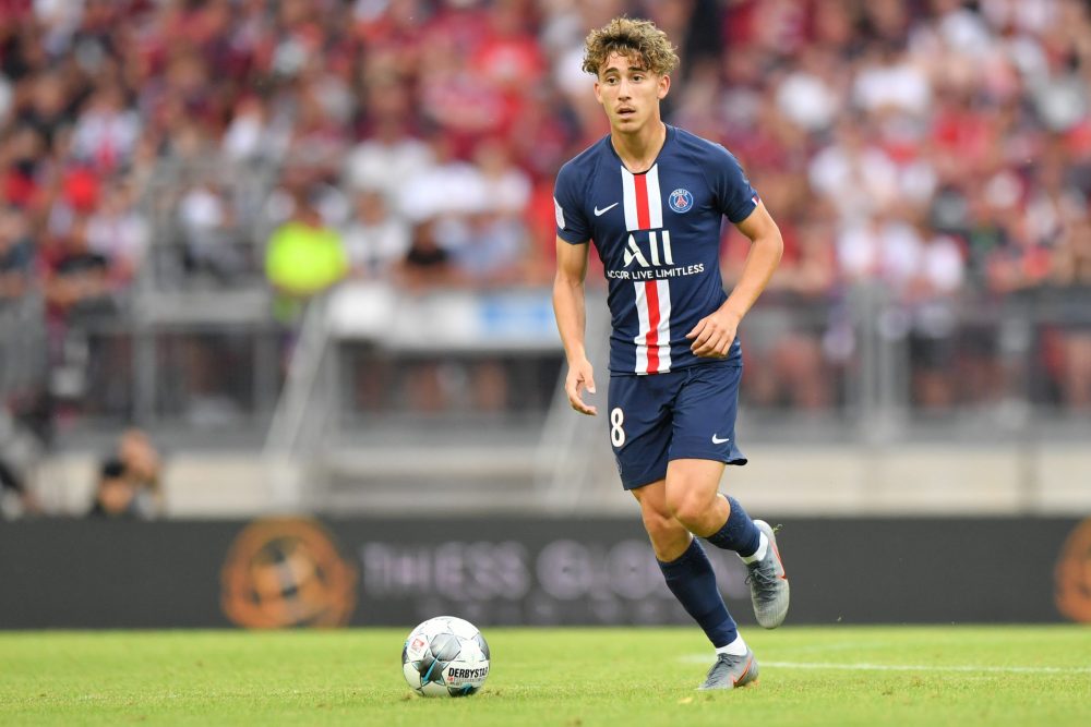 NUREMBERG, GERMANY - JULY 20: Adil Aouchiche of Paris plays the ball during the pre-season friendly match between 1. FC Nuernberg and Paris Saint-G...