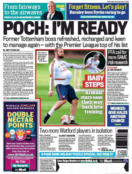 Arsenal return to training but more Watford players go into isolation 2 200523 daily mail arsenal players retun to training