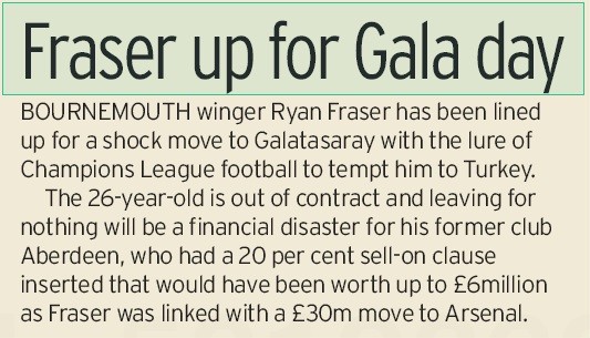Left winger tempted away from free Arsenal move 3 20529 daily record ryan fraser
