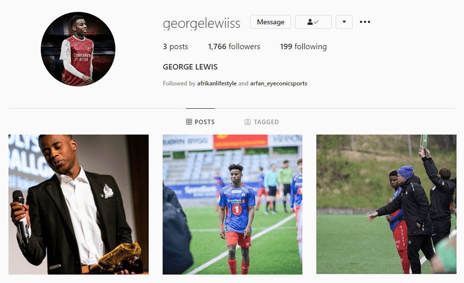 Lewis changes profile picture to him in an Arsenal shirt 2 George Lewis' Instagram page (Screenshot taken on 31st May 2020)