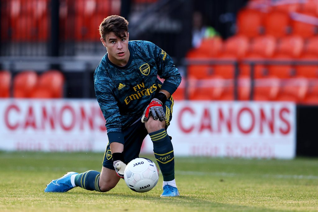 4th contract in 3 years signed by Arsenal 19yo 2 BARNET, ENGLAND - JULY 24: James Hillson of Arsenal in action during the Pre-Season Friendly match between Barnet and Arsenal at The Hive on July 24, 2019 in Barnet, England. (Photo by Jack Thomas/Getty Images)