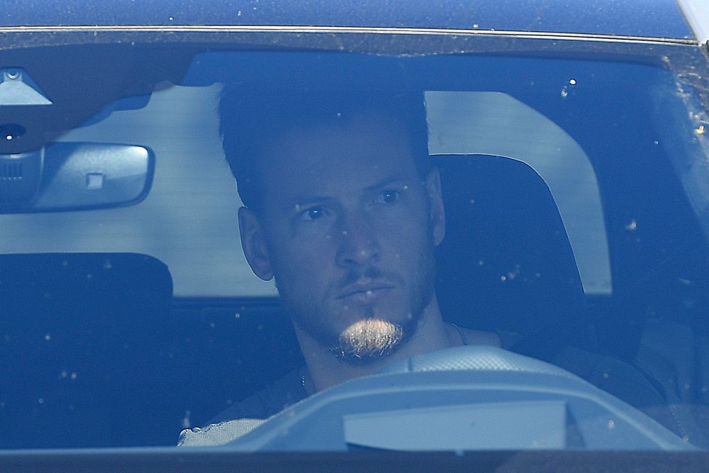 Barcelona's Brazilian goalkeeper Neto arrives to undergo coronavirus tests at the Ciutat Esportiva Joan Gamper in Sant Joan Despi near Barcelona on...