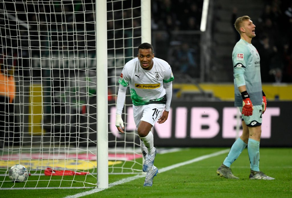 Arsenal keeping an eye on Gladbach forward Plea 2 Moenchengladbach's French forward Alassane Plea reacts as he celebrates a goal during the German first division Bundesliga football match Borussia Moenchengladbach v Mainz 05 in Moenchengladbach on January 25, 2020. (Photo by INA FASSBENDER / AFP) / DFL REGULATIONS PROHIBIT ANY USE OF PHOTOGRAPHS AS IMAGE SEQUENCES AND/OR QUASI-VIDEO (Photo by INA FASSBENDER/AFP via Getty Images)