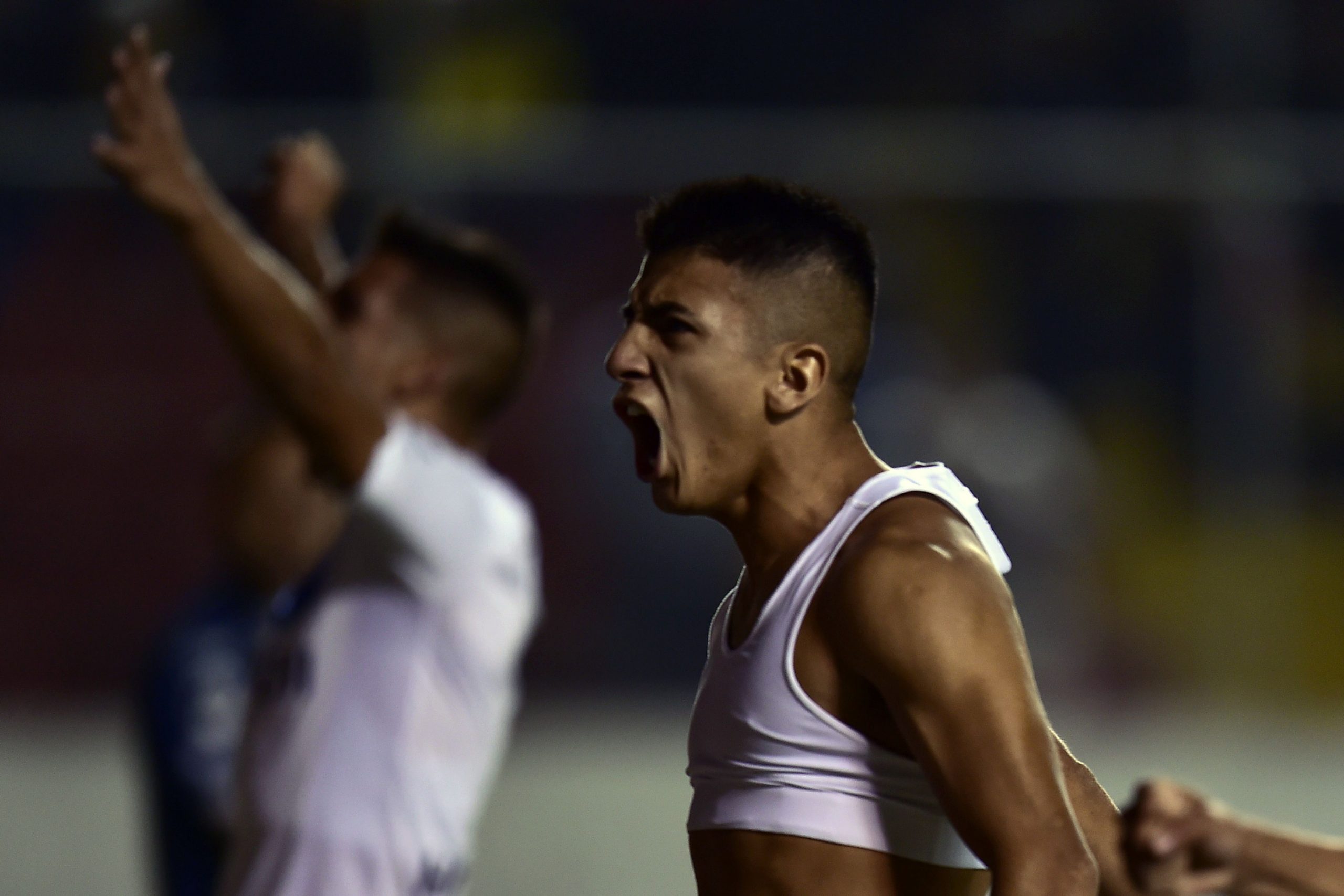 Argentina's Velez Sarfield player Thiago Almada celebrates his goal against Ecuador's Aucas during their Copa Sudamericana football match at Gonzal...