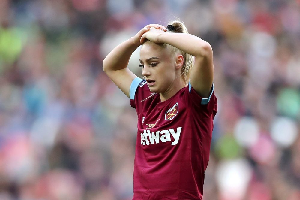 LONDON, ENGLAND - MAY 04: Alisha Lehmann of West Ham United Ladies reacts after a missed chance during the Women's FA Cup Final match between Manch...