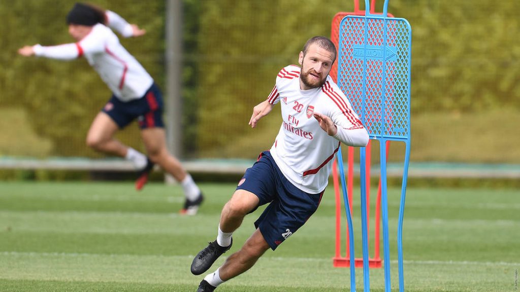 Shkodran Mustafi in training with Arsenal (Photo via Arsenal.com)