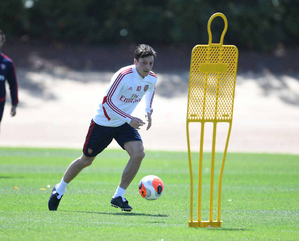 ST ALBANS, ENGLAND - MAY 22: of Arsenal during a training session at London Colney on May 22, 2020 in St Albans, England. (Photo by Stuart MacFarla...